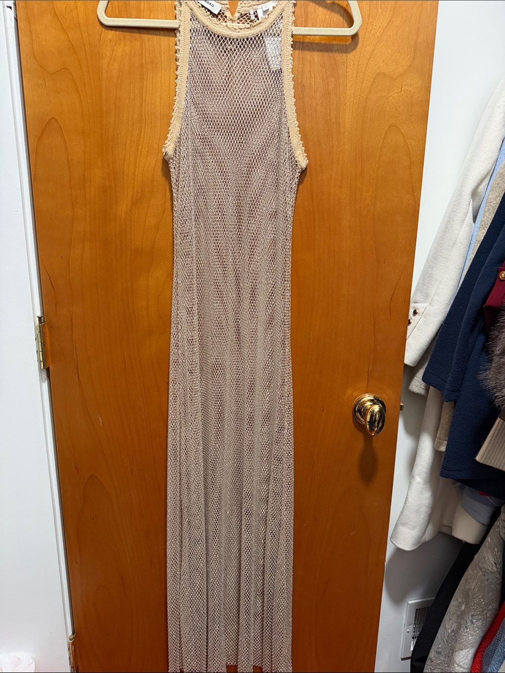 SANDROSleeveless Beige Mesh Maxi Dress